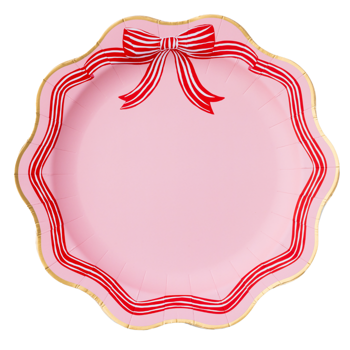 Elegant Pink Peppermint Bow Dinner Plates