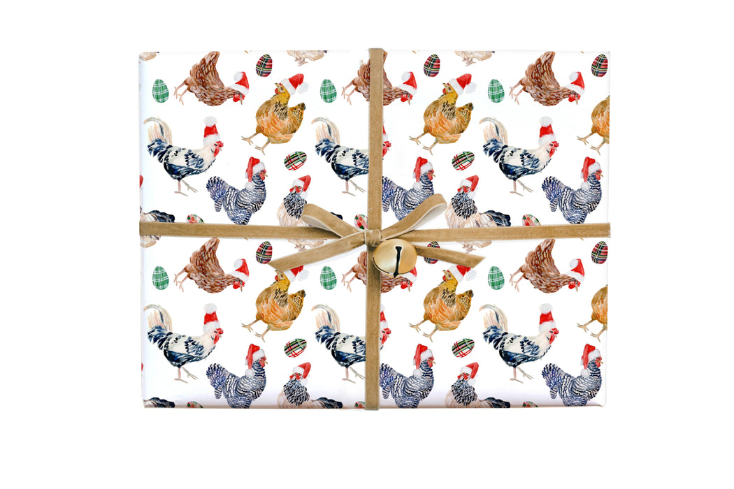 Christmas Chickens in Santa Hats Gift Wrap Roll