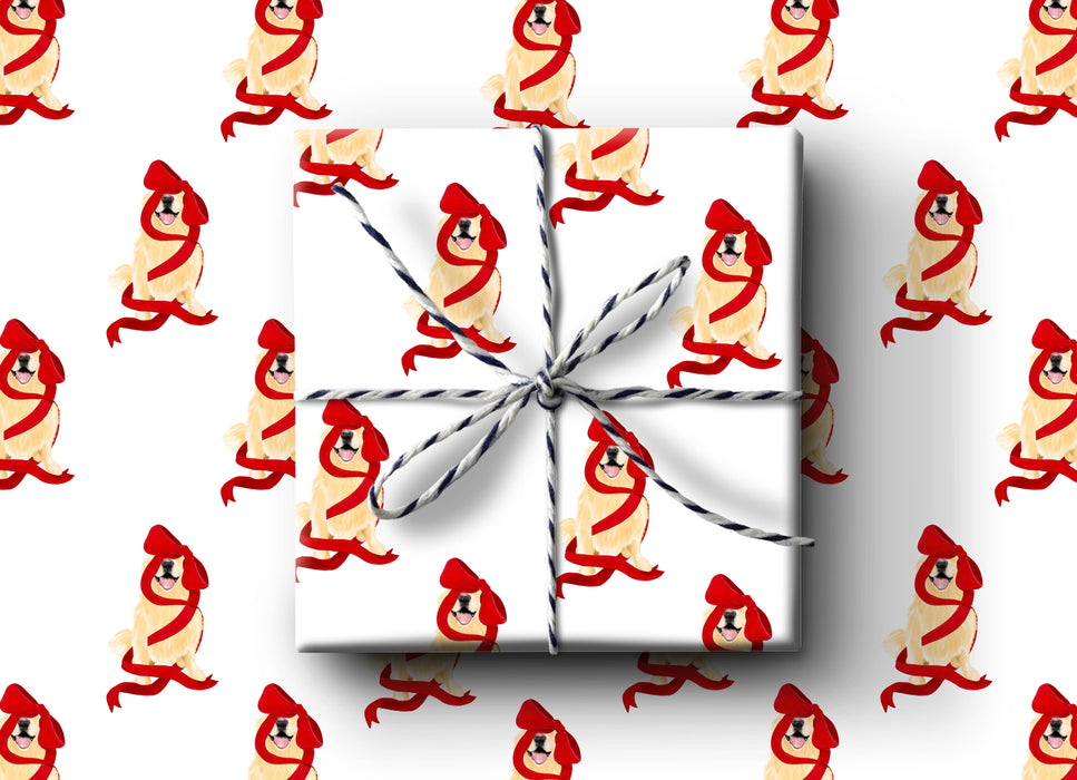Golden Retriever With Red Bow Gift Wrap